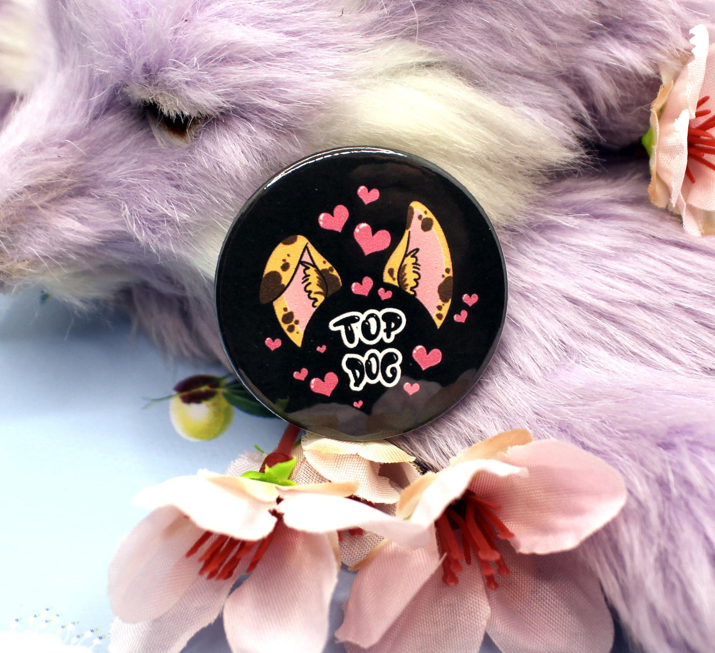 Top Dog Black Cartoon Furry Circular Badge (38mm)