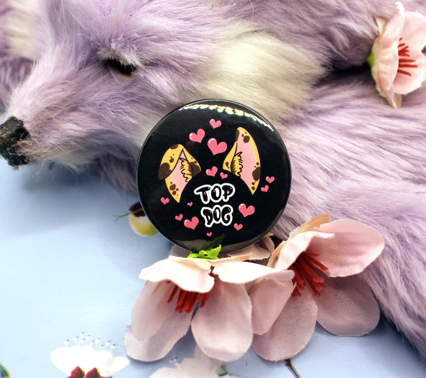 Top Dog Black Cartoon Furry Circular Badge (38mm)