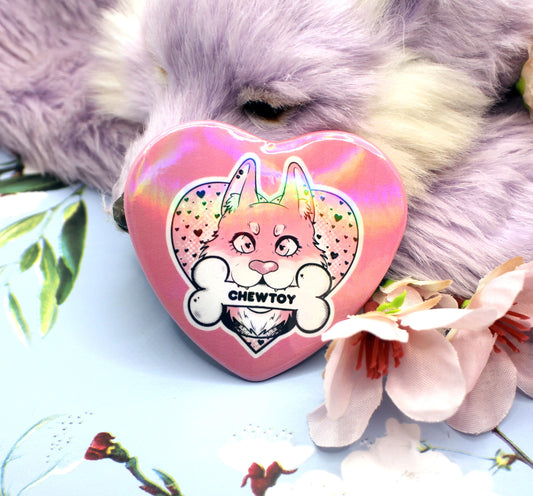 Chew Toy Furry Dog Pink Heart Badge (55mm)