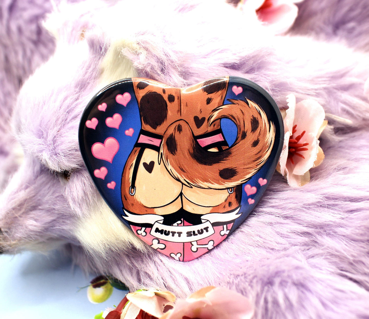 Mutt Slut Furry Dog Pink Heart Badge (55mm)