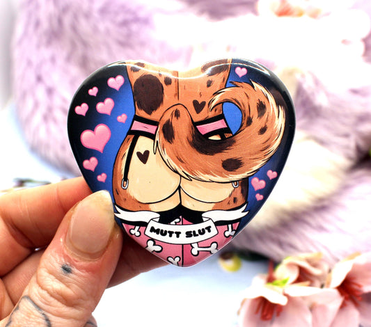 Mutt Slut Furry Dog Pink Heart Badge (55mm)
