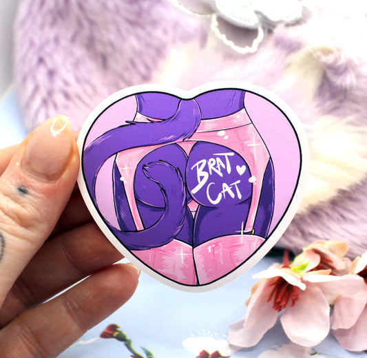 Brat Cat Furry Heart Sticker (6cm)