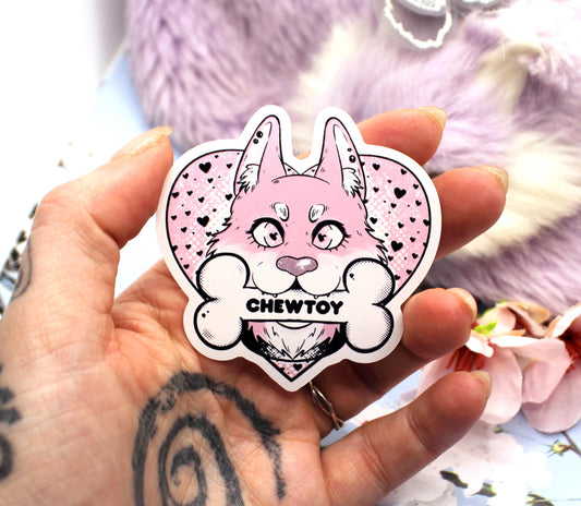 Chew Toy Pink Anthro Dog Furry Heart Sticker (6cm)