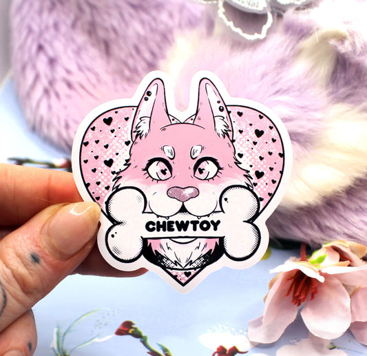 Chew Toy Pink Anthro Dog Furry Heart Sticker (6cm)