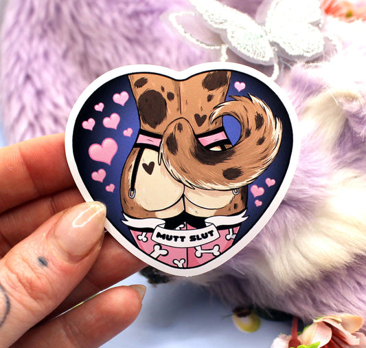Mutt Slut Furry Heart Sticker (6cm)