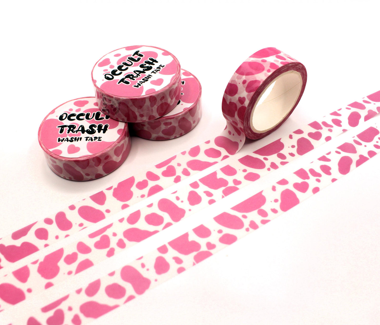Pink Strawberry Milk Cow Print Washi Tape (1.5cm x 10m)