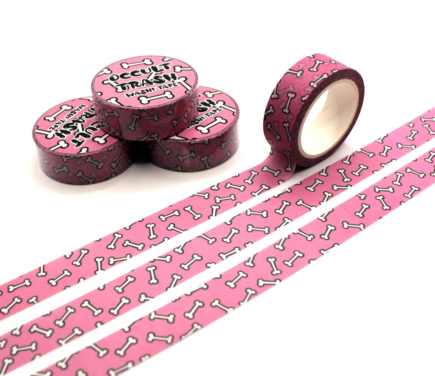 Pink and White Dog Bones Print Washi Tape (1.5cm x 10m)
