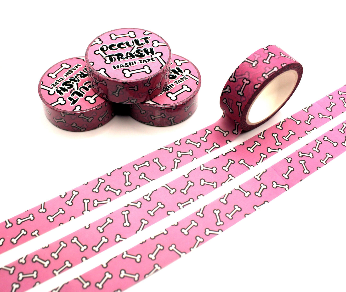 Pink and White Dog Bones Print Washi Tape (1.5cm x 10m)
