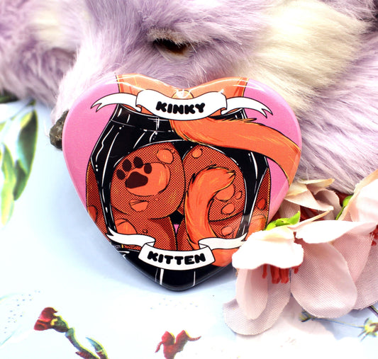 Kinky Kitten Ginger Cat Furry Art Heart Badge (55mm)