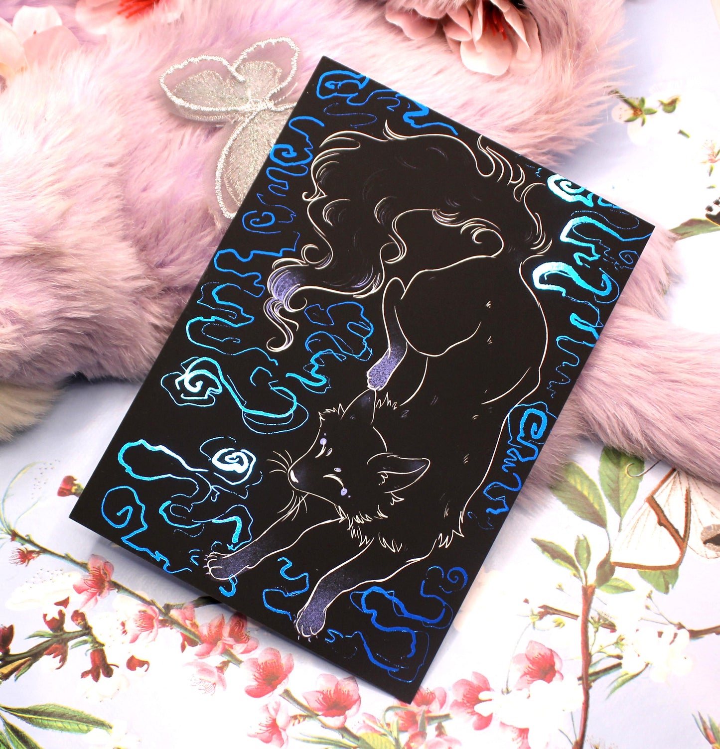 Blue Foil Fox Spirit Kitsune A6 Print