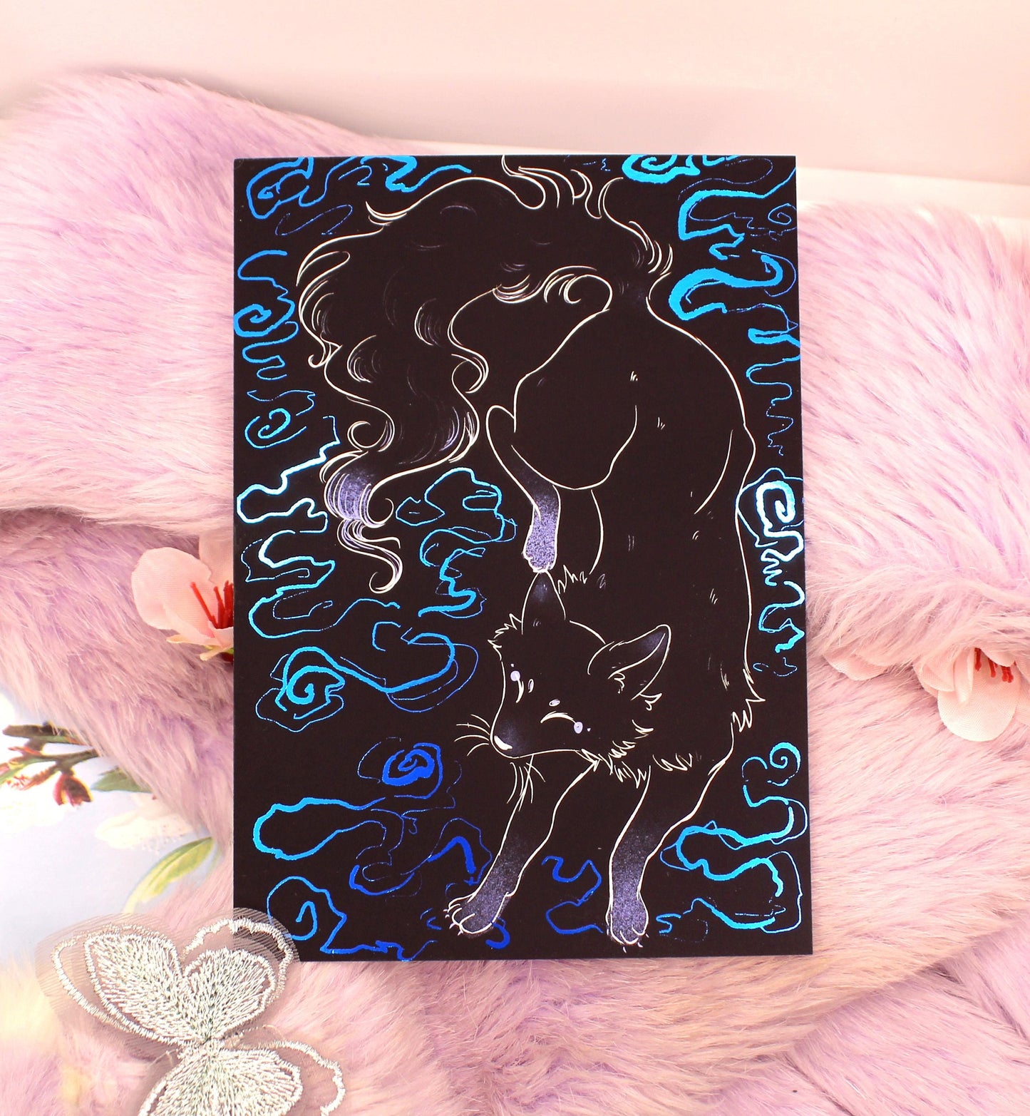 Blue Foil Fox Spirit Kitsune A6 Print