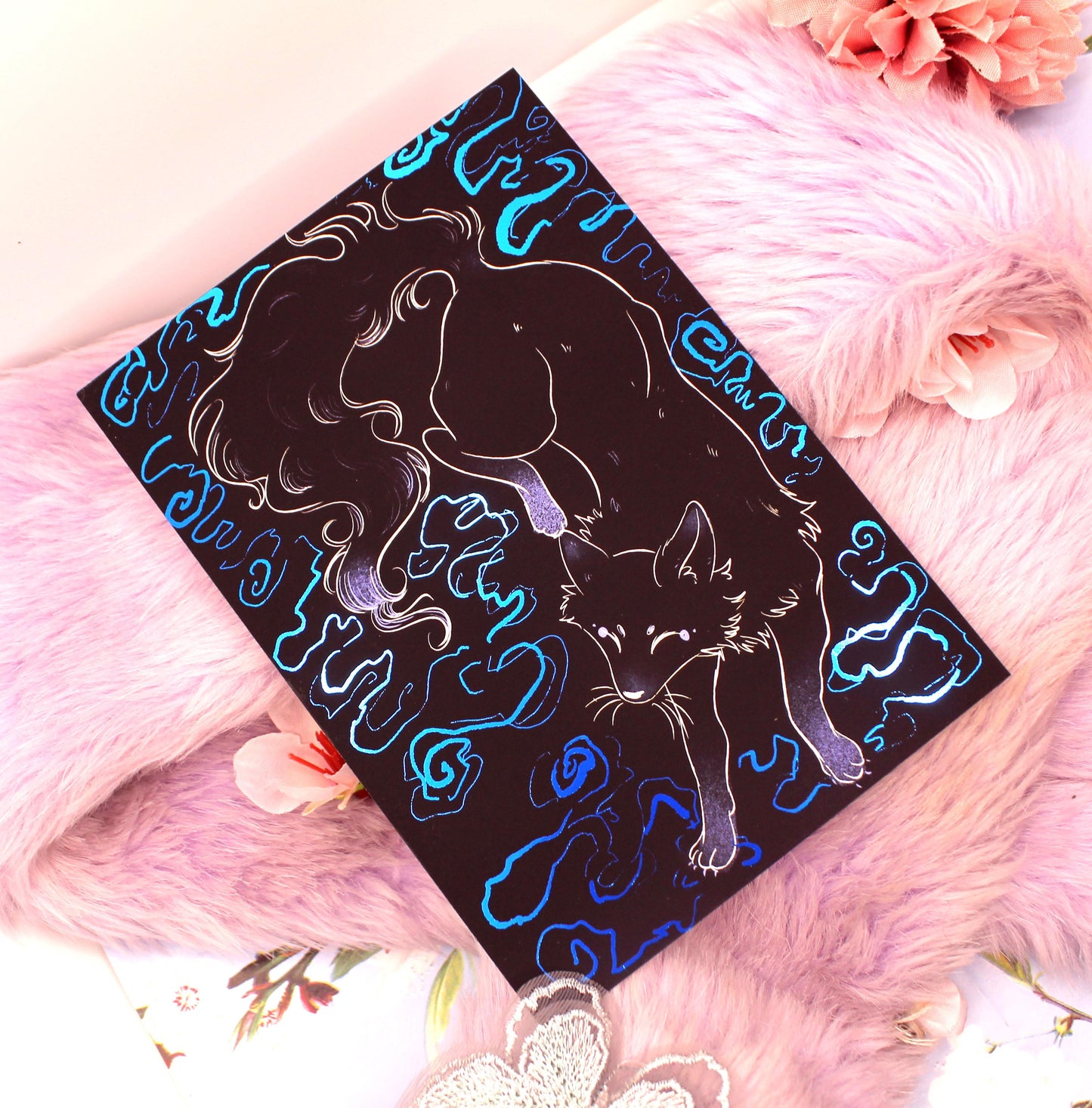 Blue Foil Fox Spirit Kitsune A6 Print