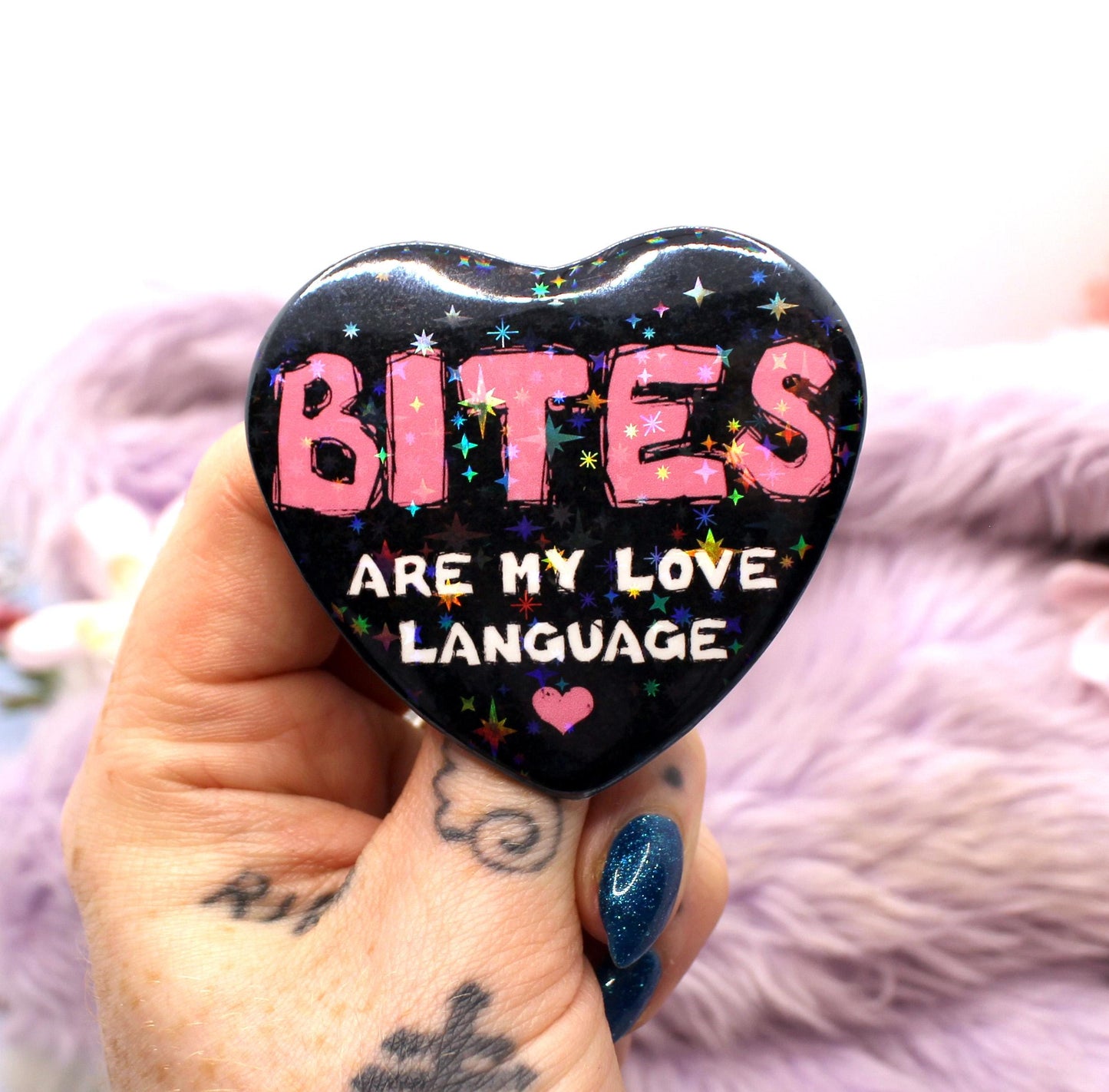 Bites Are My Love Language Heart Badge (55mm)
