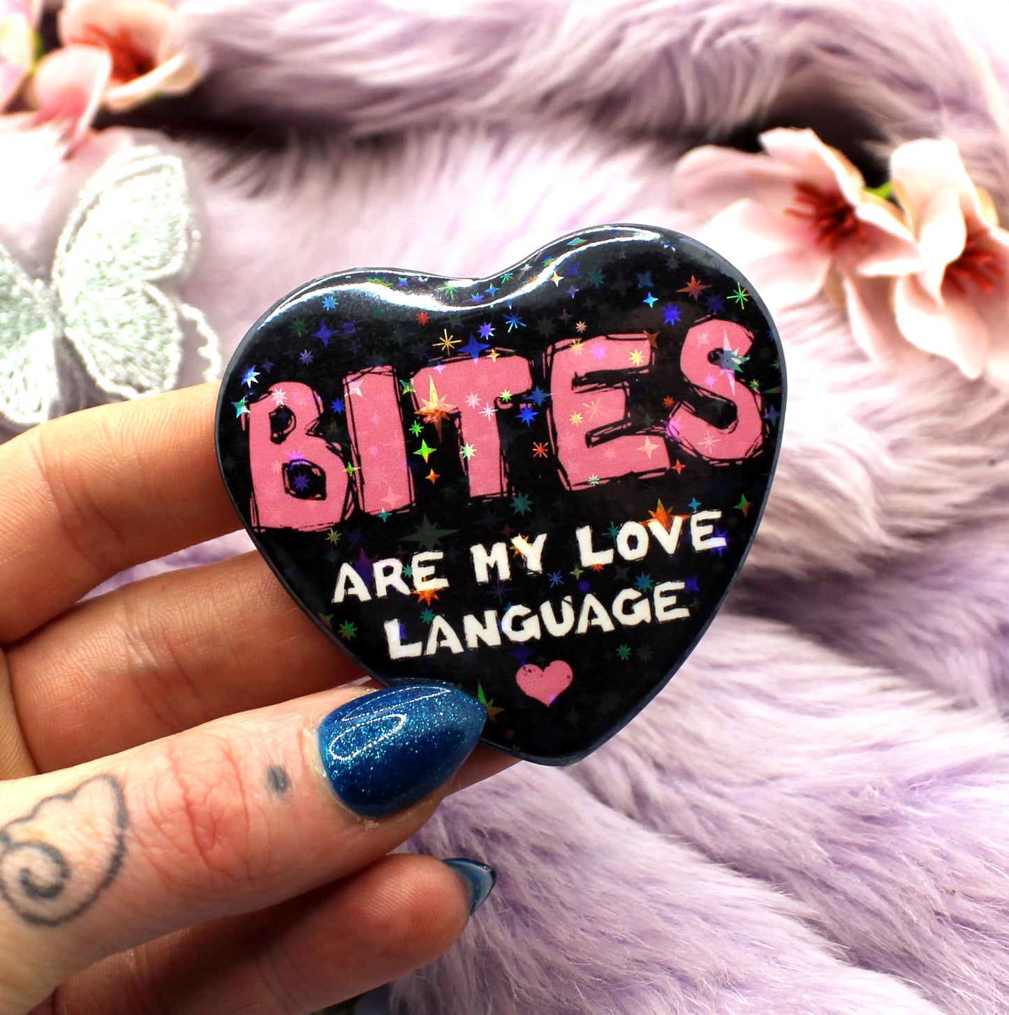 Bites Are My Love Language Heart Badge (55mm)