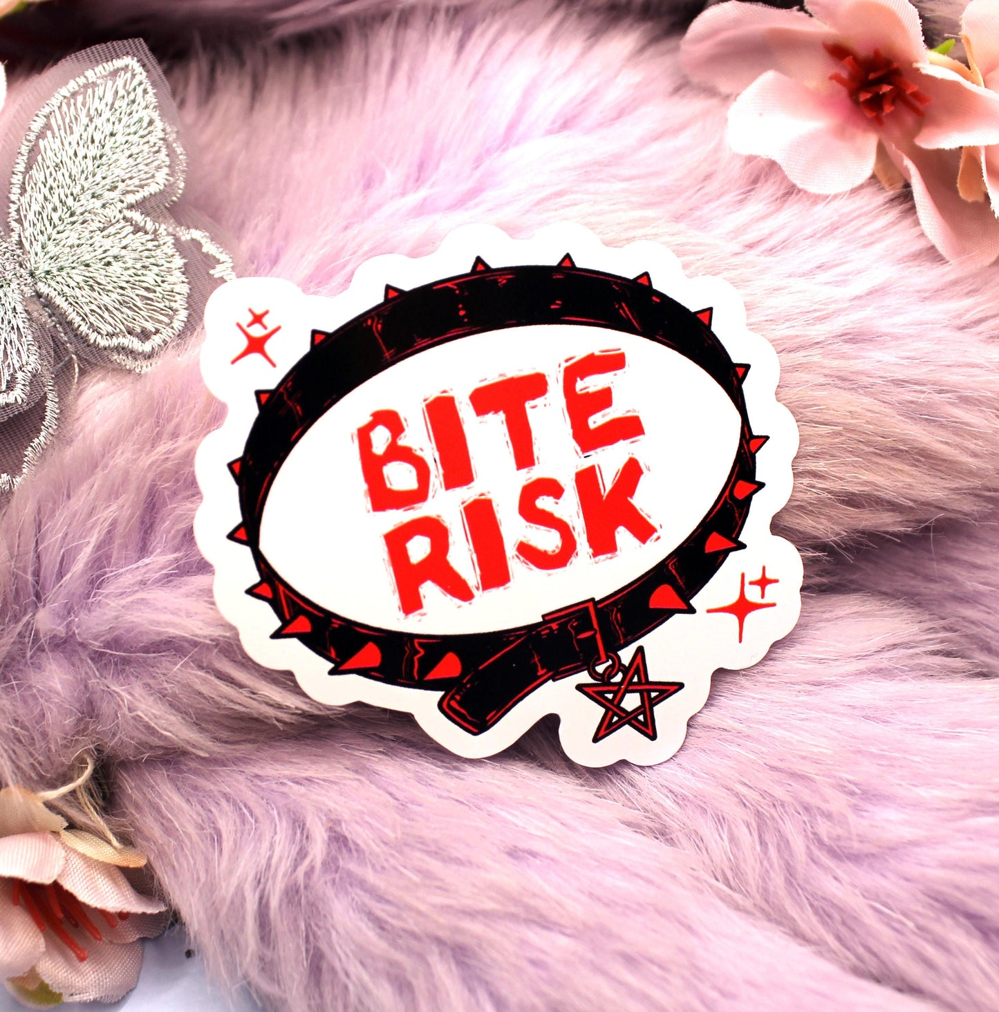 Bite Risk Black Red Collar Sticker (60mm)