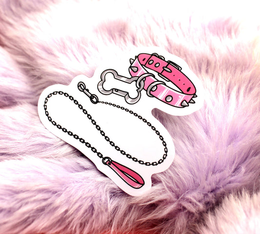 Pink Dog Collar and Lead Sticker (7cm)