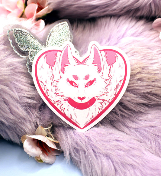 Pink Fox Spirit Kitsune Sticker (6cm)