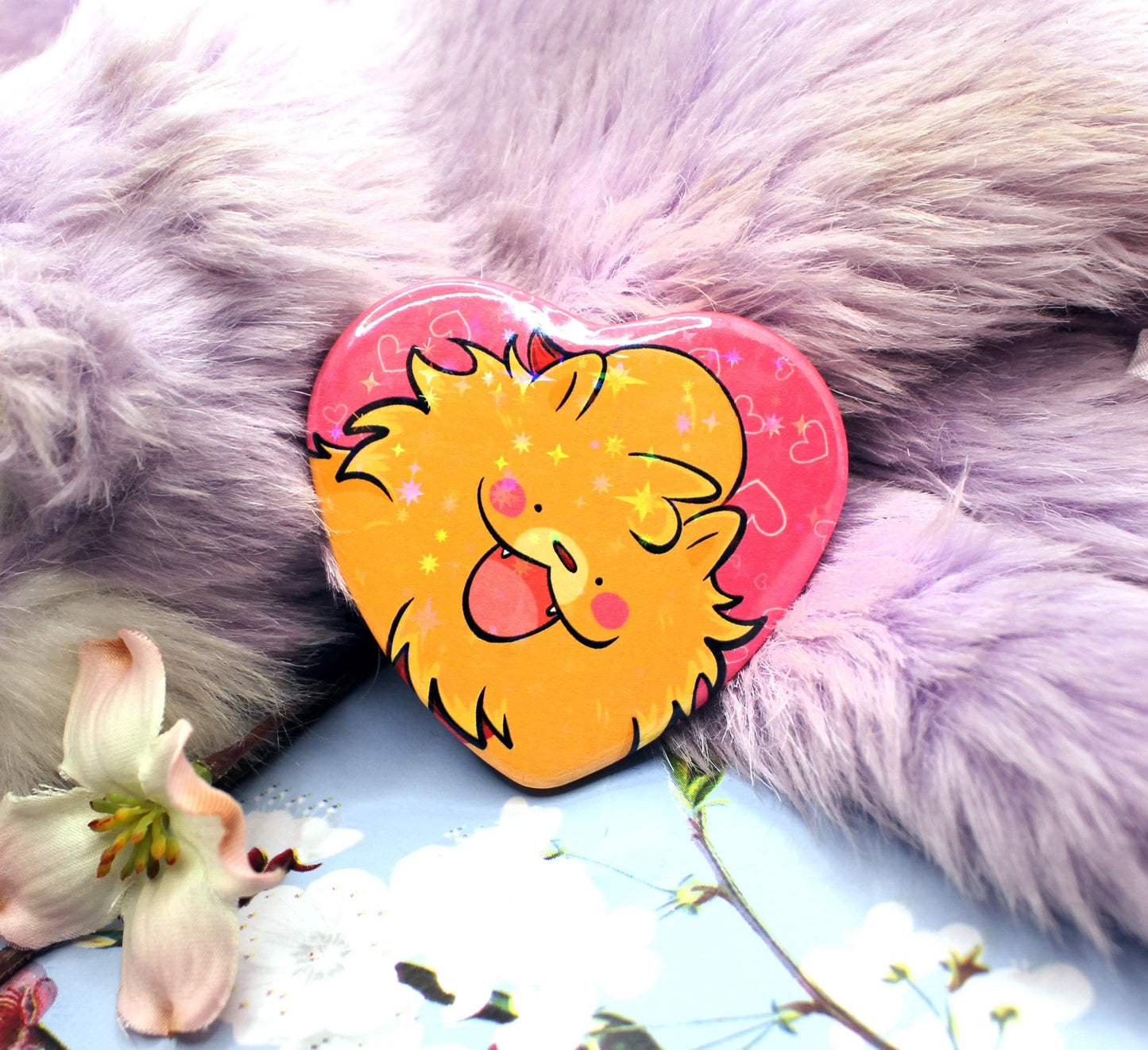 Pombon Puppy Pokemon Sparkly Heart Badge (55mm)