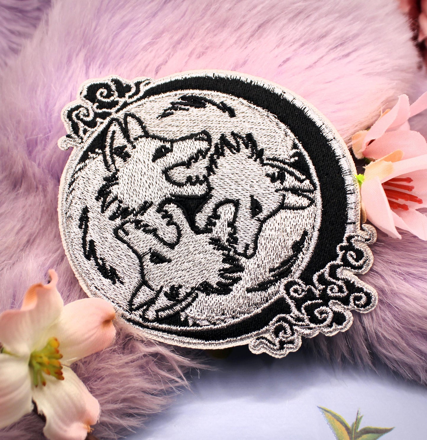 Black and Silver 3 Wolf Moon Embroidered Patch (10cm)