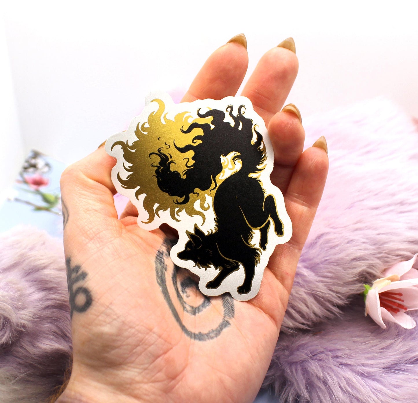 Gold Foil Sun Fox Vinyl Sticker (8cm)