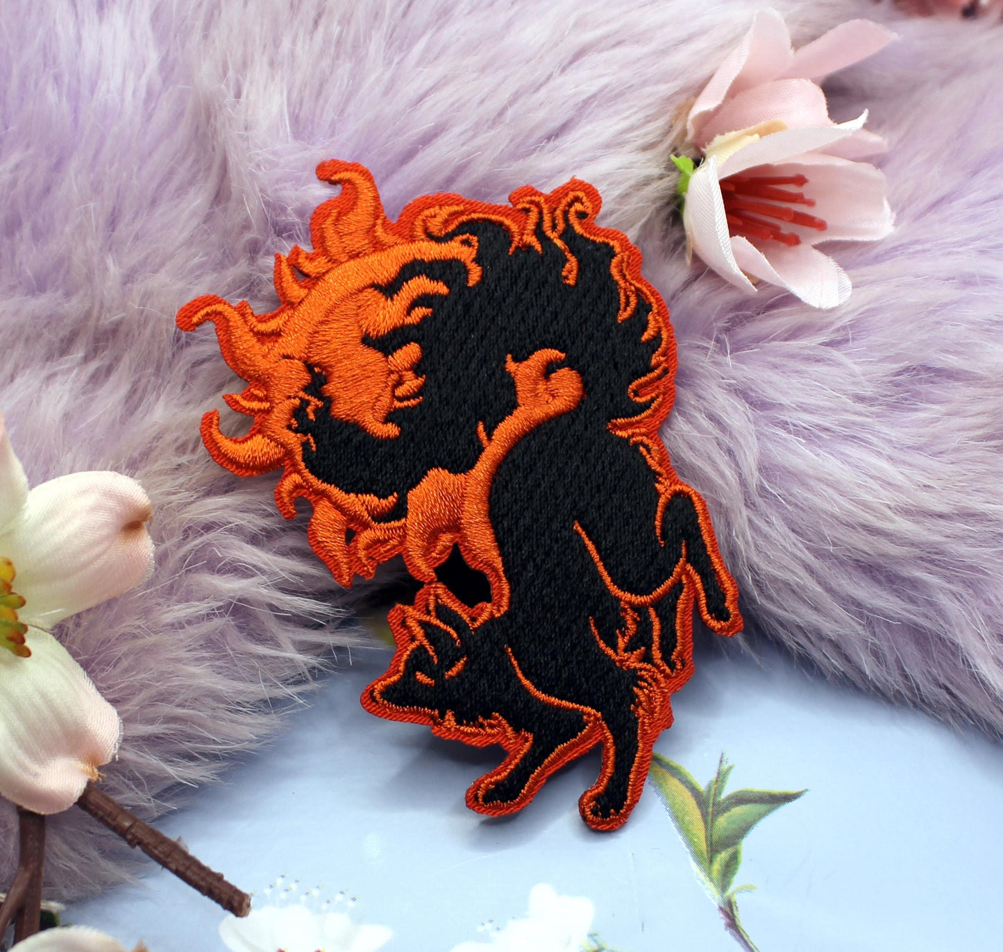 Copper and Black Sun Fox Embroidered Patch (8cm)