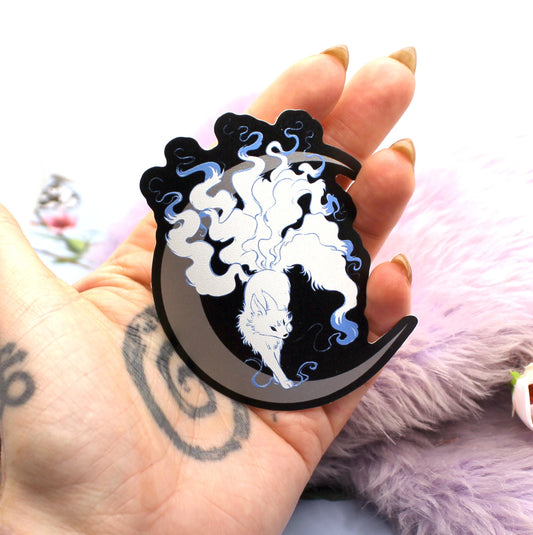 Silver Foil Moon Fox Vinyl Sticker (8cm)