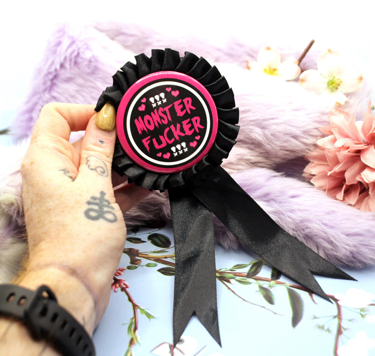 Pink and Black Monster Fucker Rosettes (58mm)