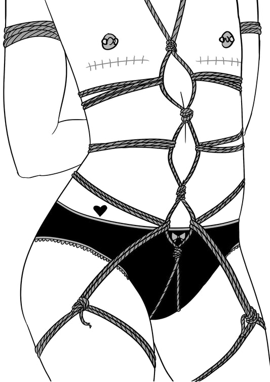 Non-Binaries in Knots Shibari Torso A6 Print