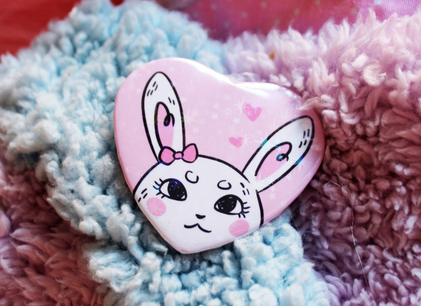 Bunny & Trans Print Holographic Heart Badges (55mm)