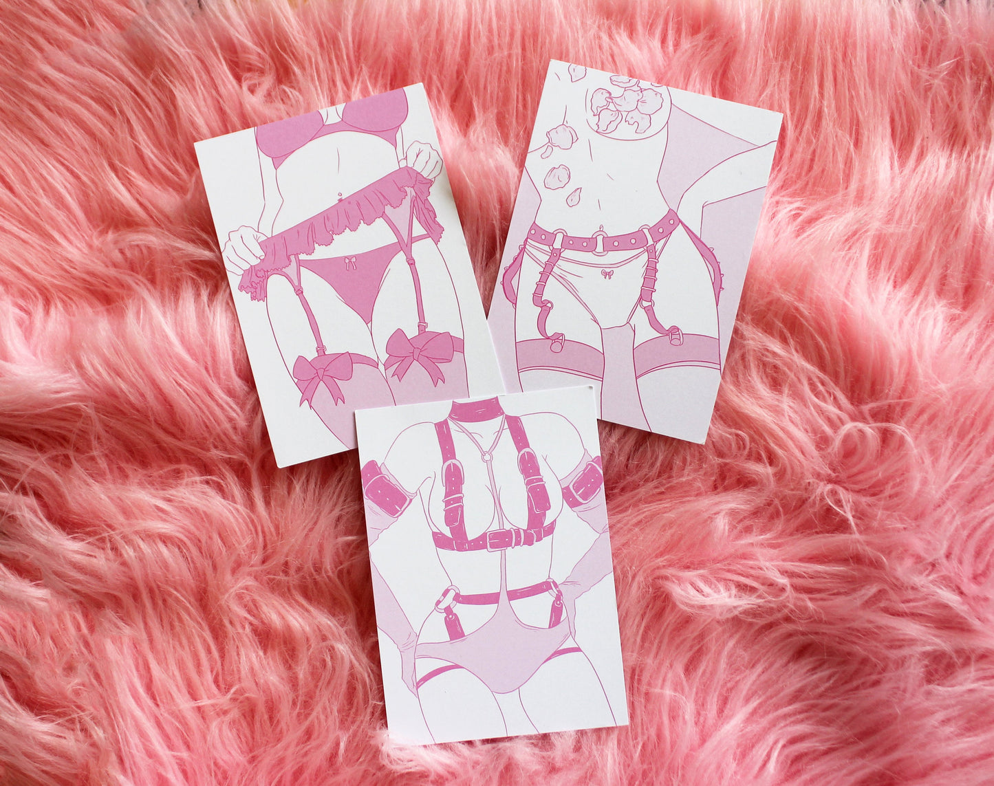 Pastel Girls in Garters Harness A6 Print