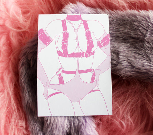 Pastel Girls in Garters Harness A6 Print
