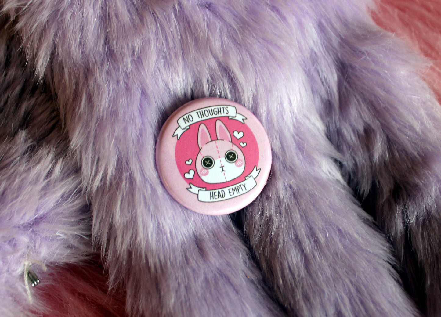 No Thoughts Bunny Badge (38mm) - Pink Rabbit