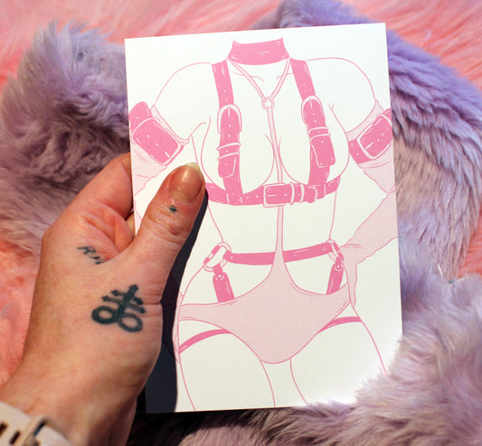 Pastel Girls in Garters Harness A6 Print