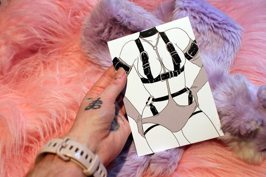 Girls in Garters Harness A6 Print