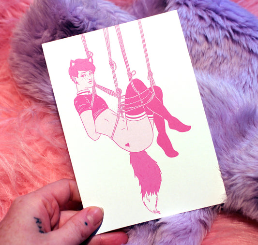 Pastel Pink Non-Binaries in Knots Shibari Fox A6 Print