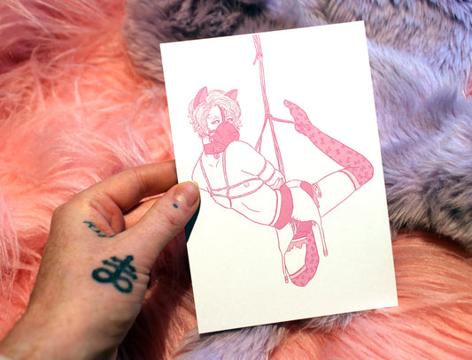 Pastel Boys in Bondage Puppy Shibari A6 Print