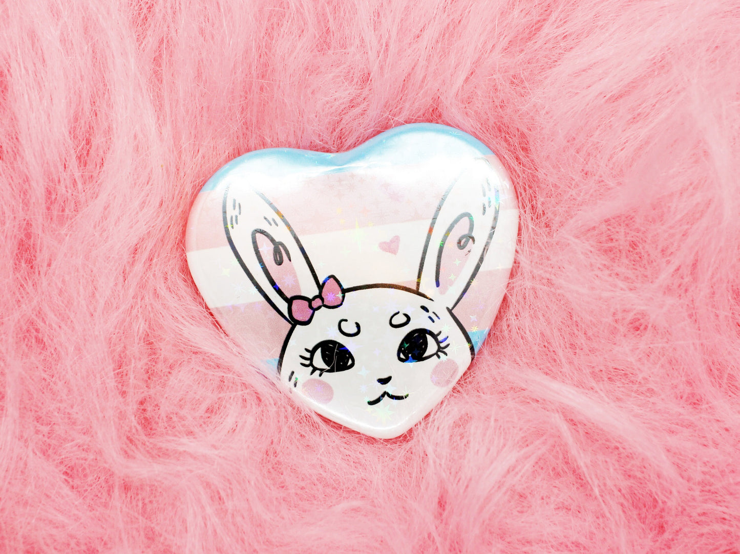 Bunny & Trans Print Holographic Heart Badges (55mm)
