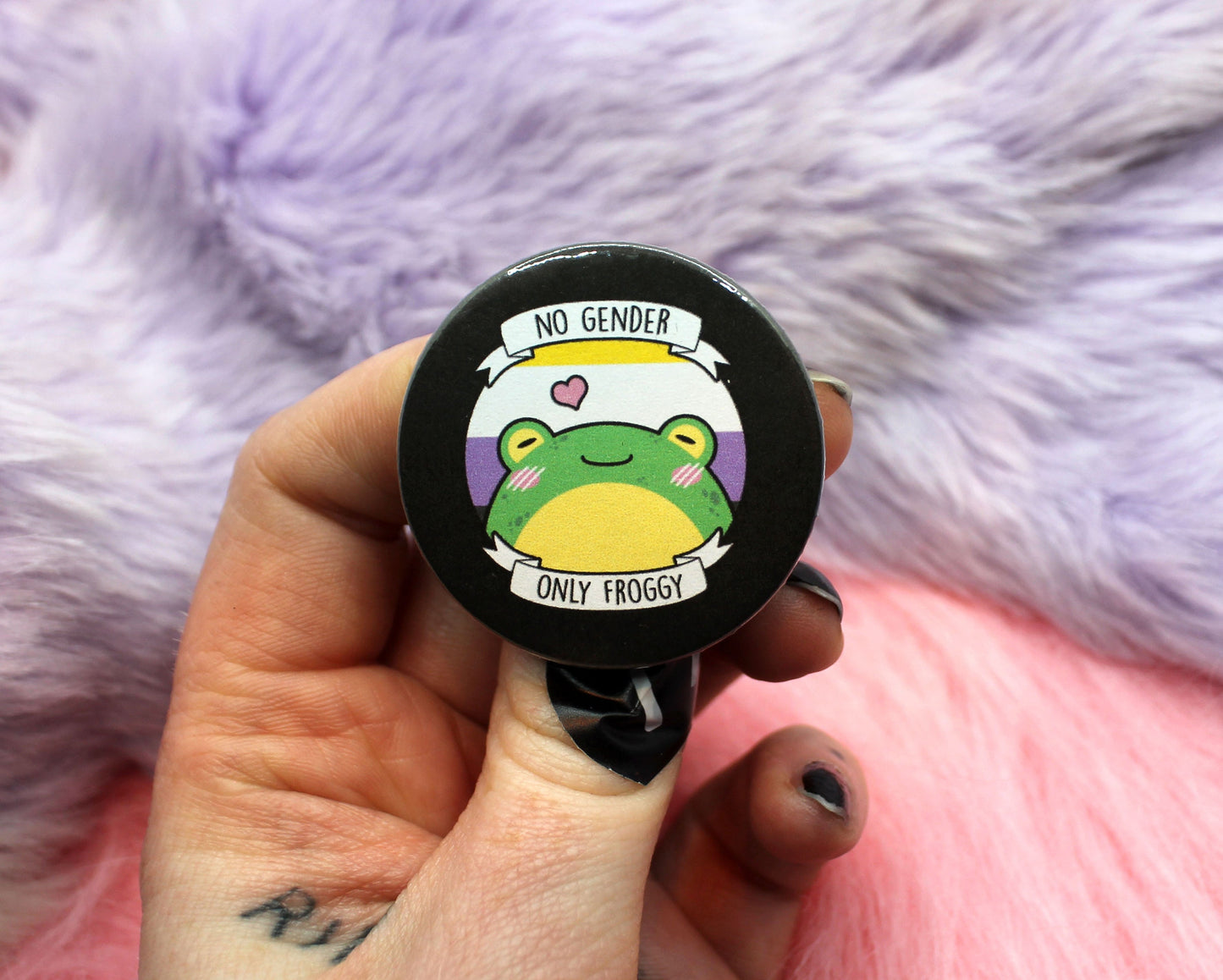 No Gender Only Froggy Badge (38mm) - Non-Binary frog toad pride flag badge