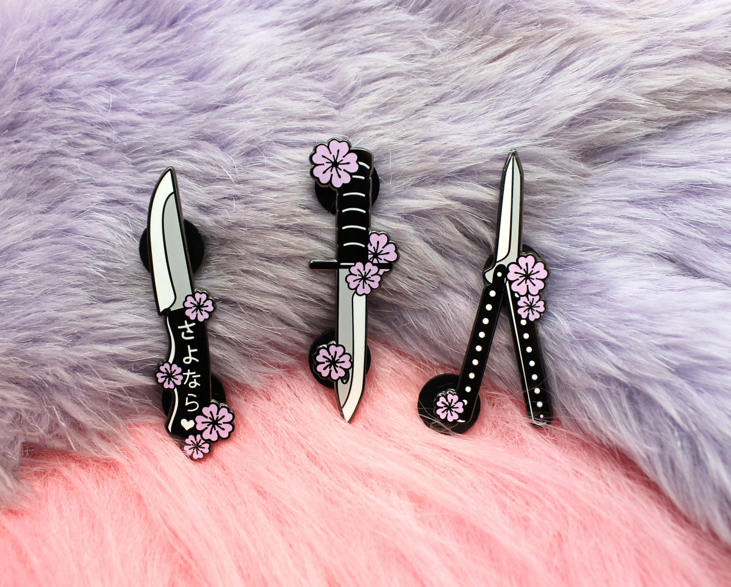 Sakura Butterfly Knife Enamel Pin (A Grade, Hard, Black Nickel) - Sakura Blades Pin Set