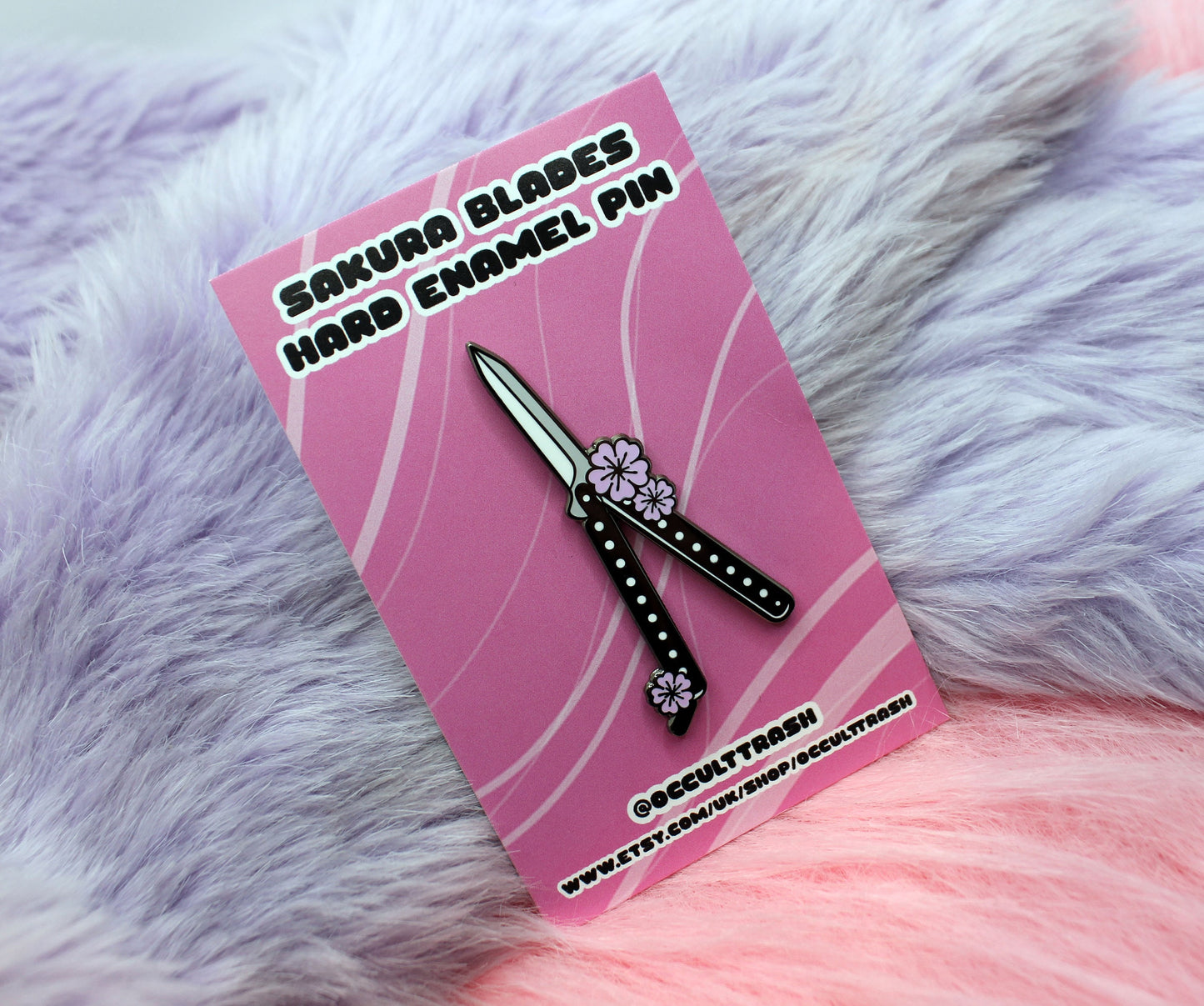 Sakura Butterfly Knife Enamel Pin (A Grade, Hard, Black Nickel) - Sakura Blades Pin Set