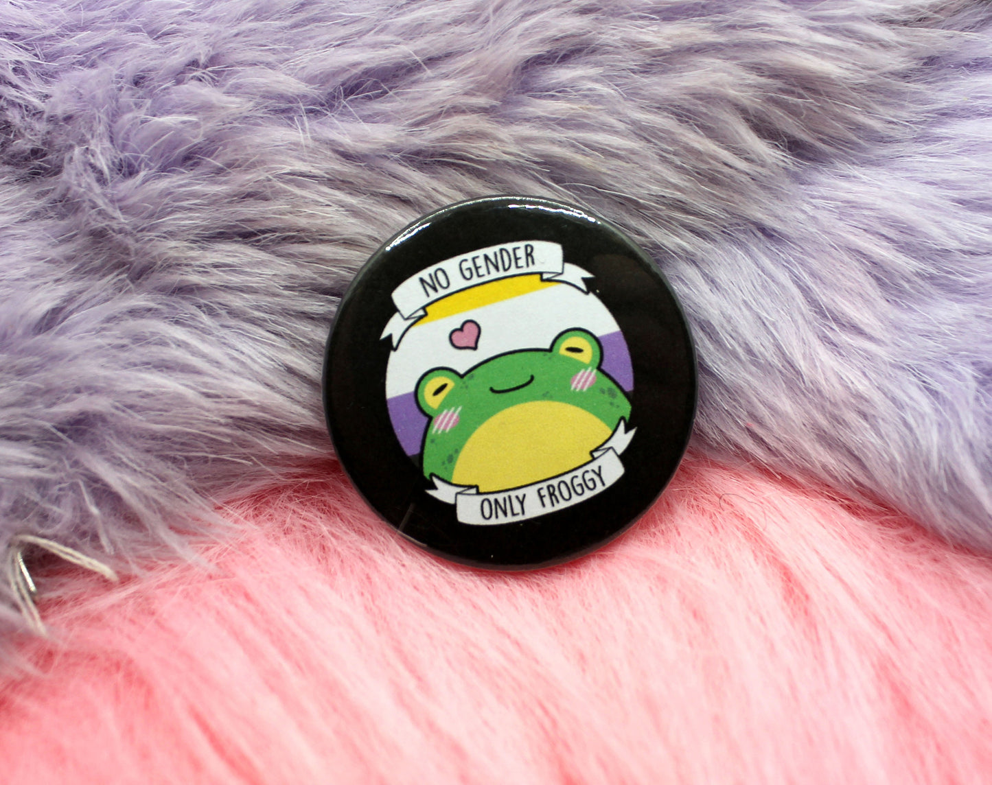 No Gender Only Froggy Badge (38mm) - Non-Binary frog toad pride flag badge