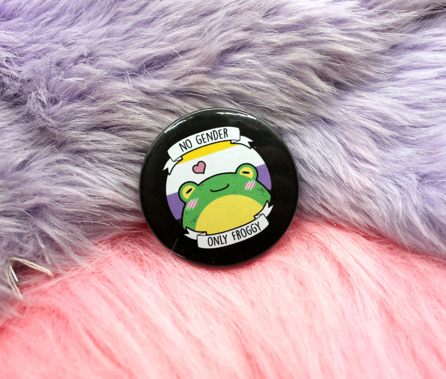No Gender Only Froggy Badge (38mm) - Non-Binary frog toad pride flag badge