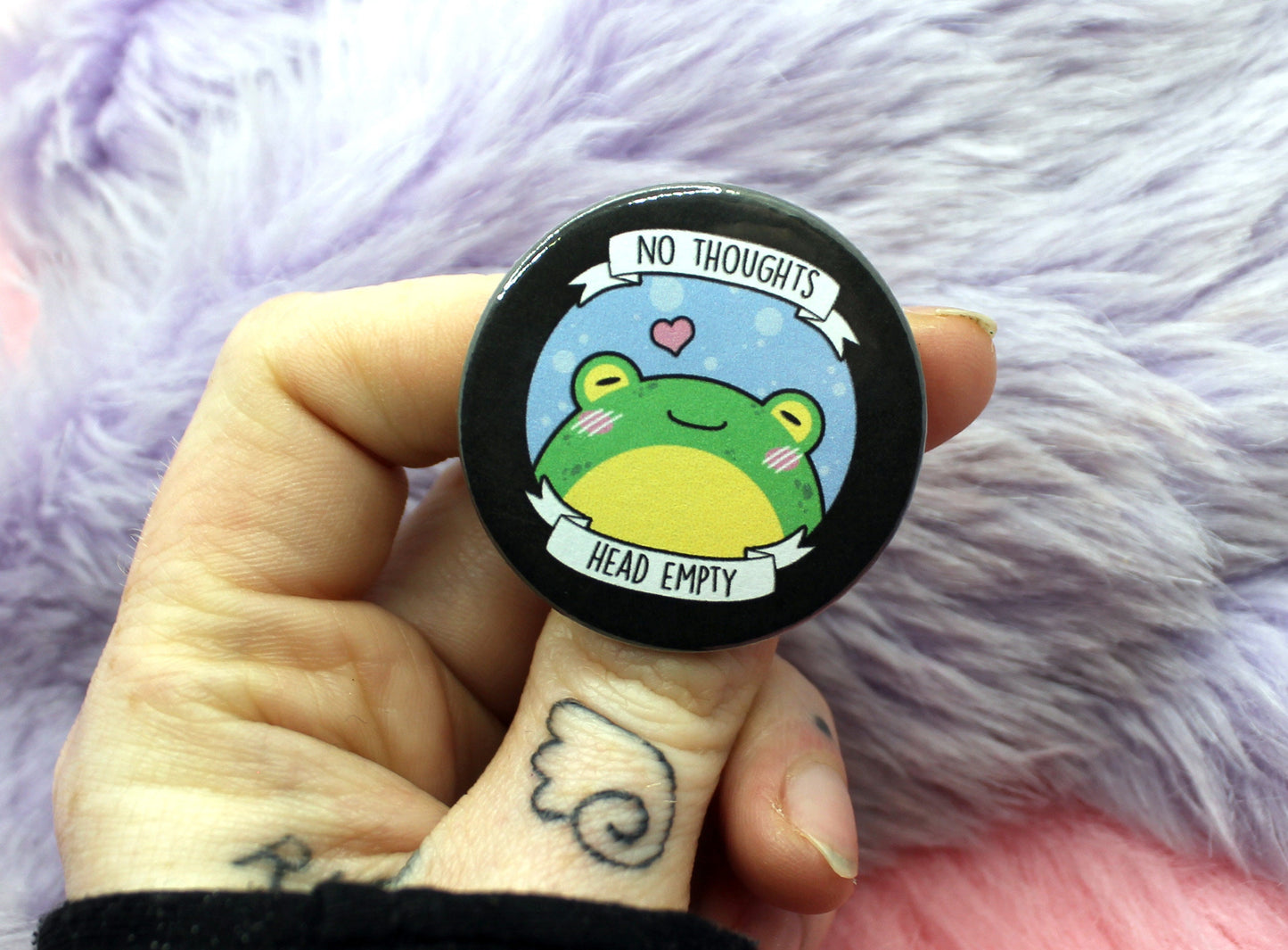 No Thoughts Head Empty Frog Badge (38mm) - meme froggy toad badge
