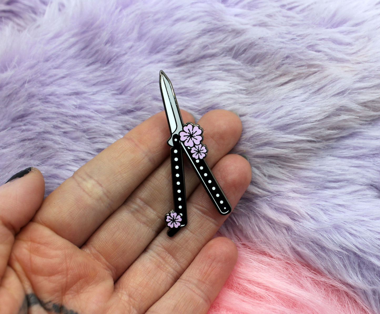 Sakura Butterfly Knife Enamel Pin (A Grade, Hard, Black Nickel) - Sakura Blades Pin Set