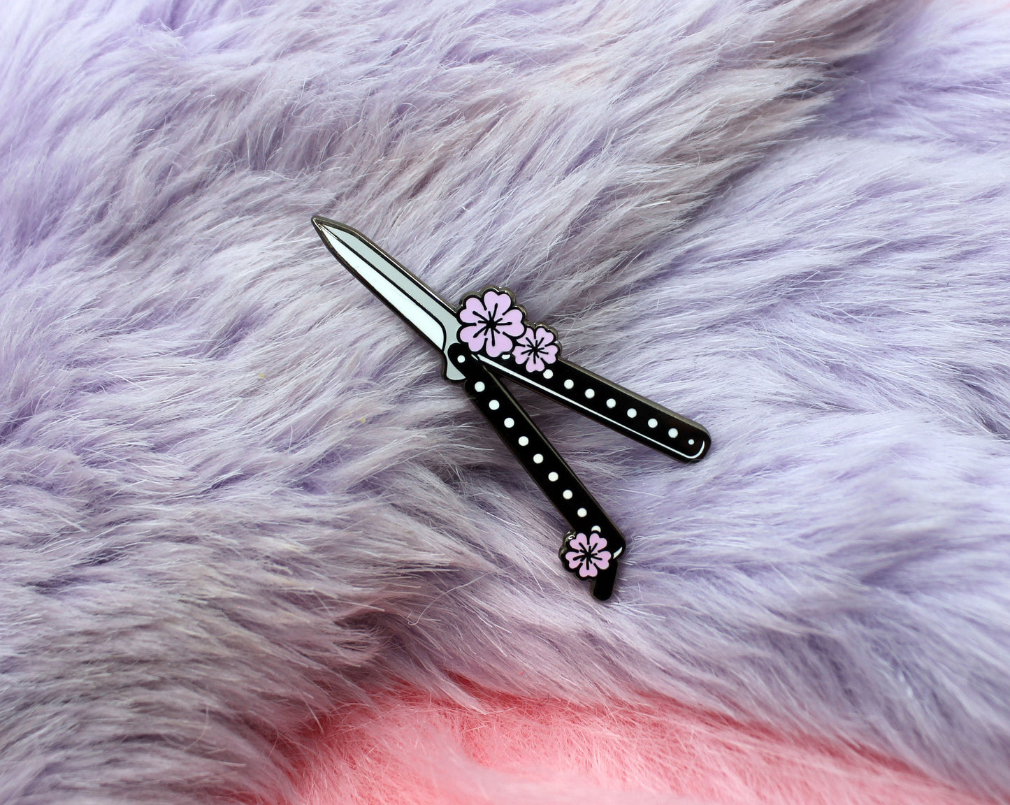Sakura Butterfly Knife Enamel Pin (A Grade, Hard, Black Nickel) - Sakura Blades Pin Set