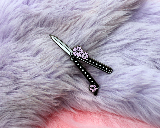 Sakura Butterfly Knife Enamel Pin (A Grade, Hard, Black Nickel) - Sakura Blades Pin Set