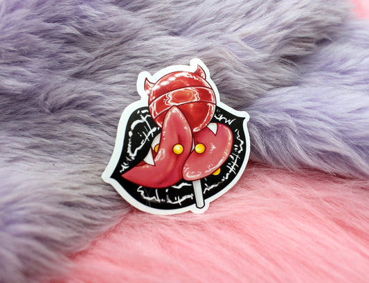 Succ Off Sticker (50mm) - kinky succubus lips lollipop split tongue