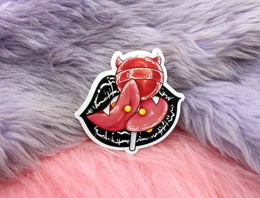 Succ Off Sticker (50mm) - kinky succubus lips lollipop split tongue
