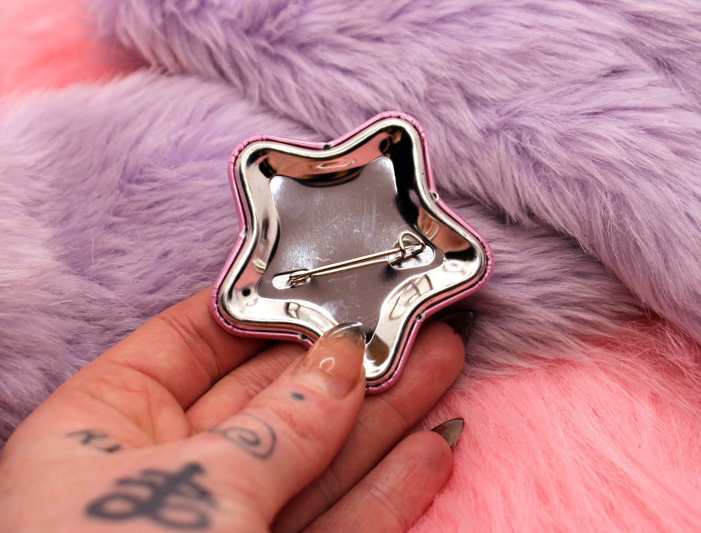 They/Them Pronoun Pentagram Star Badges (55mm) - Pink and Black