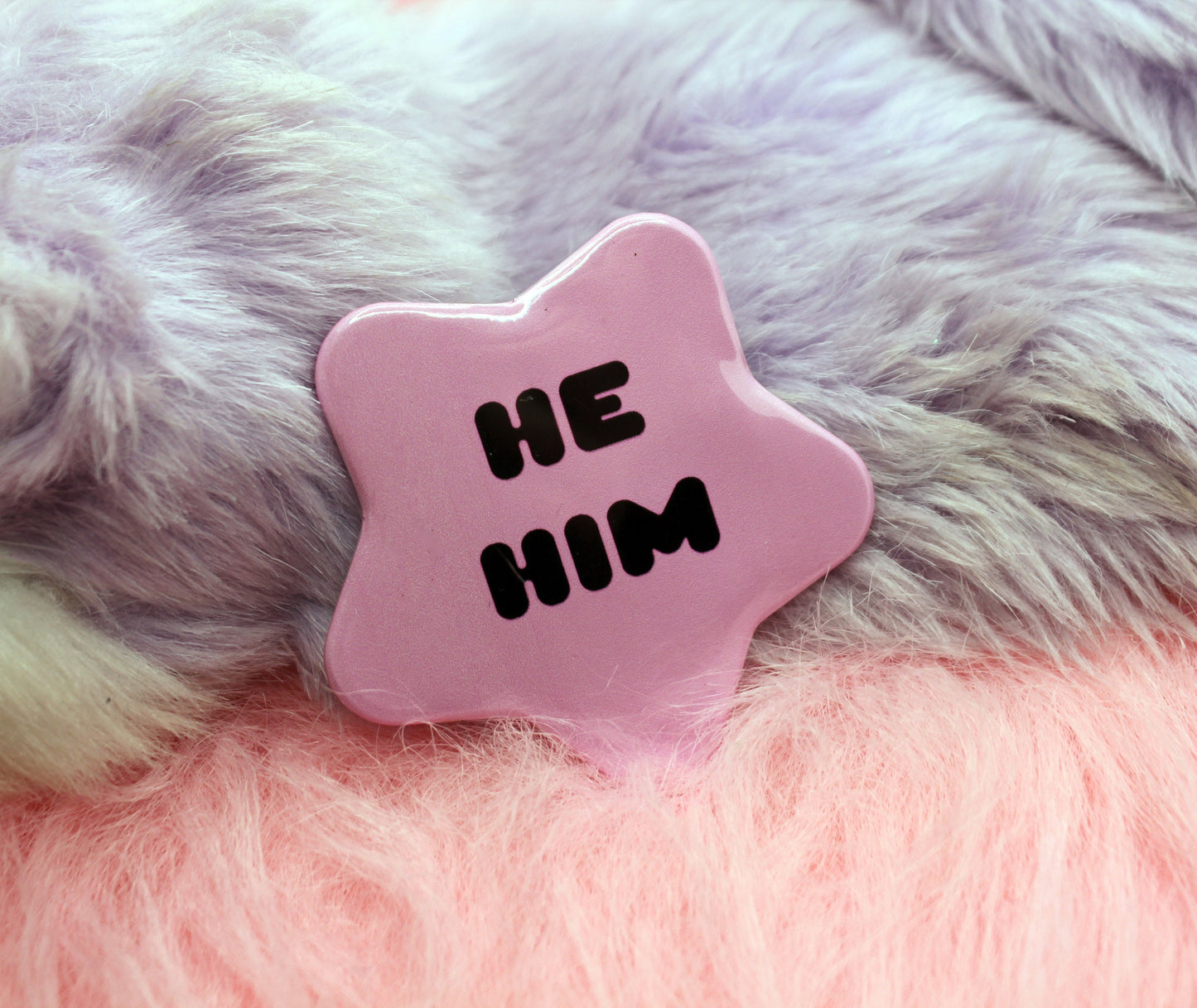 He/Him Pronoun Pentagram Star Badges (55mm) - Pink and Black